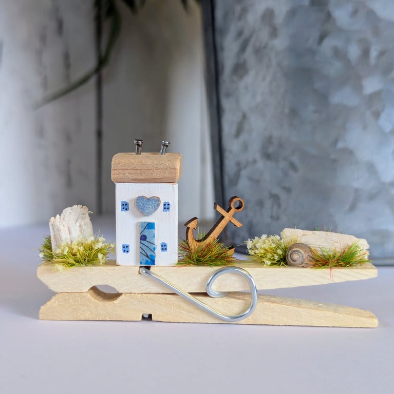 Tiny Handmade Coastal Wooden Peg Cottage Decoration 