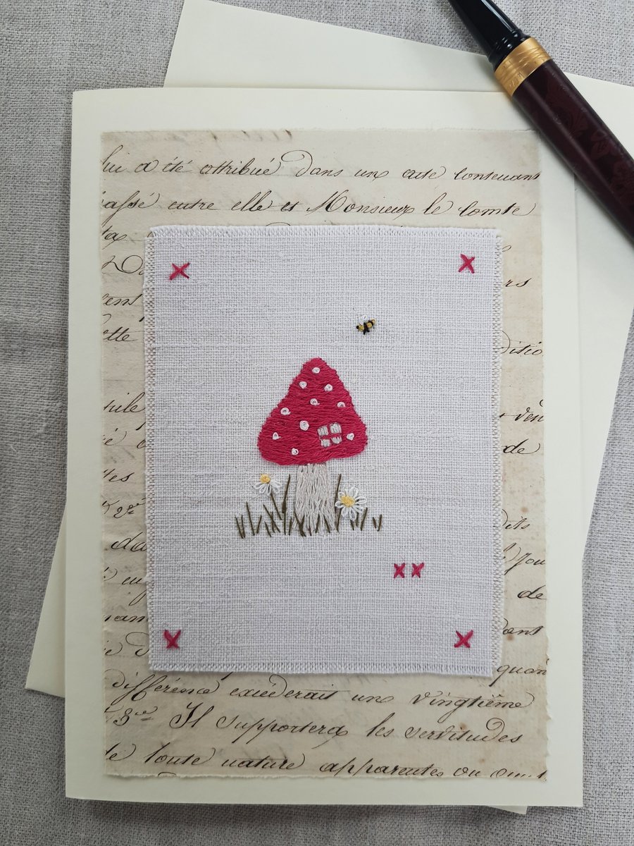 Hand Embroidered Blank Greetings card