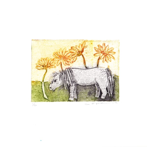 Little Grey Pony.  - `Original collagraph print