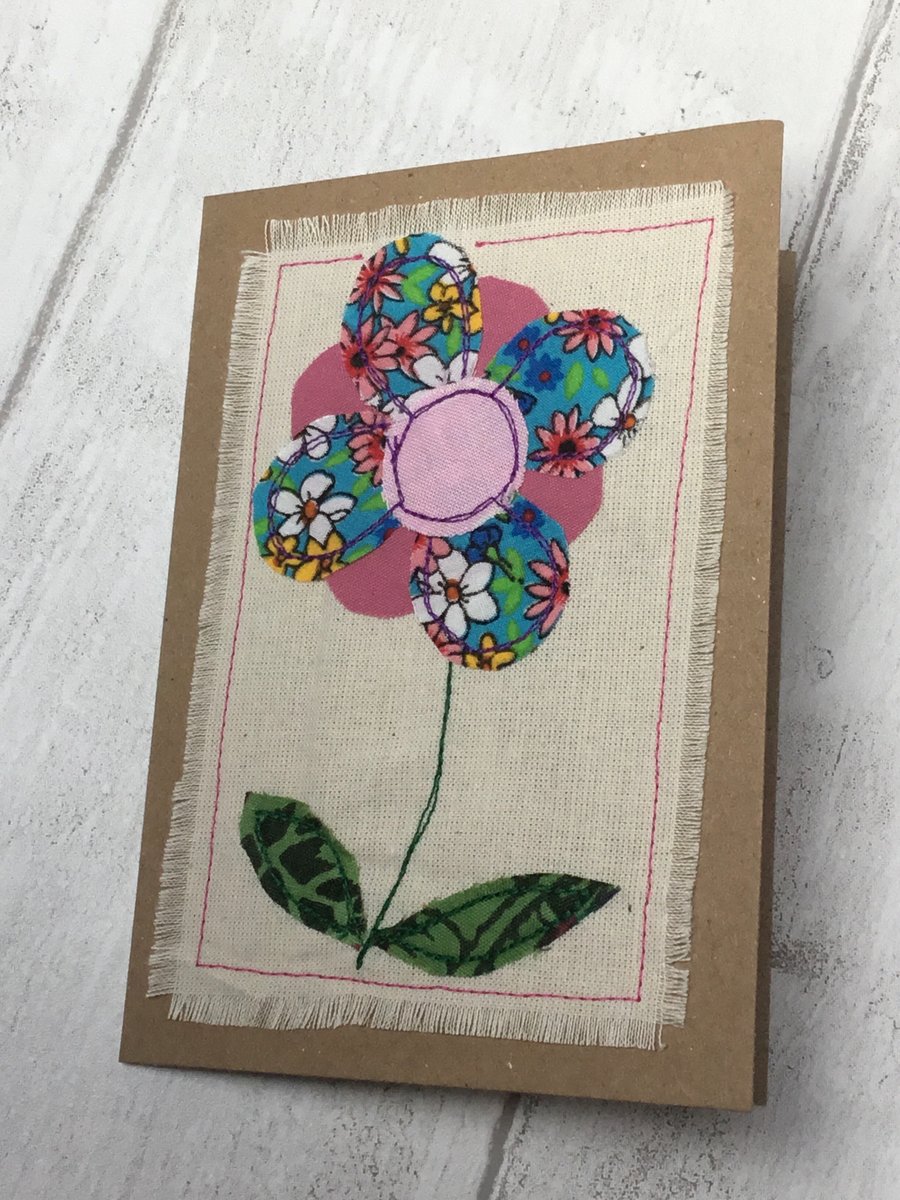 Appliqué sewn card for her. Birthday, thank you or anything else. 