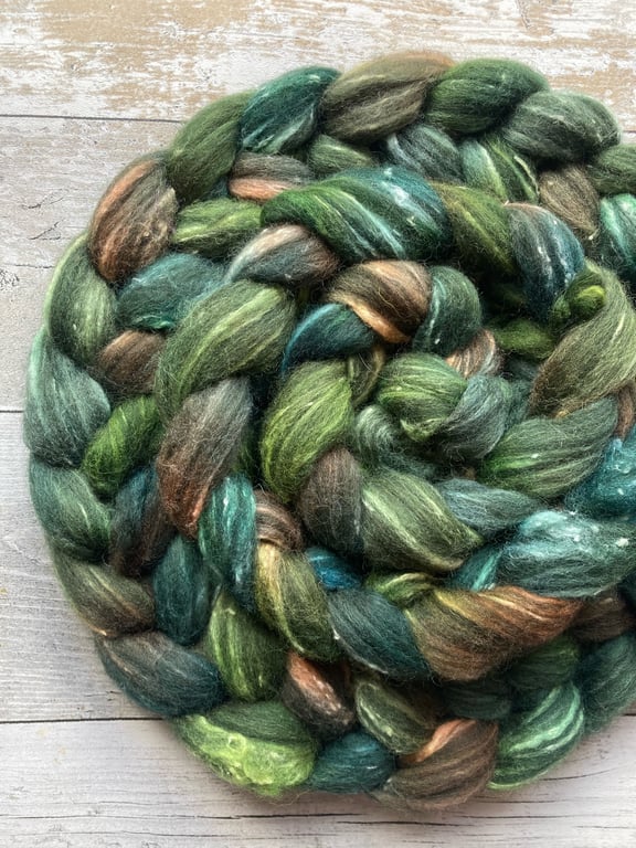 Recycled wool tweed blend spinning fibre 100g   Pine Ridge
