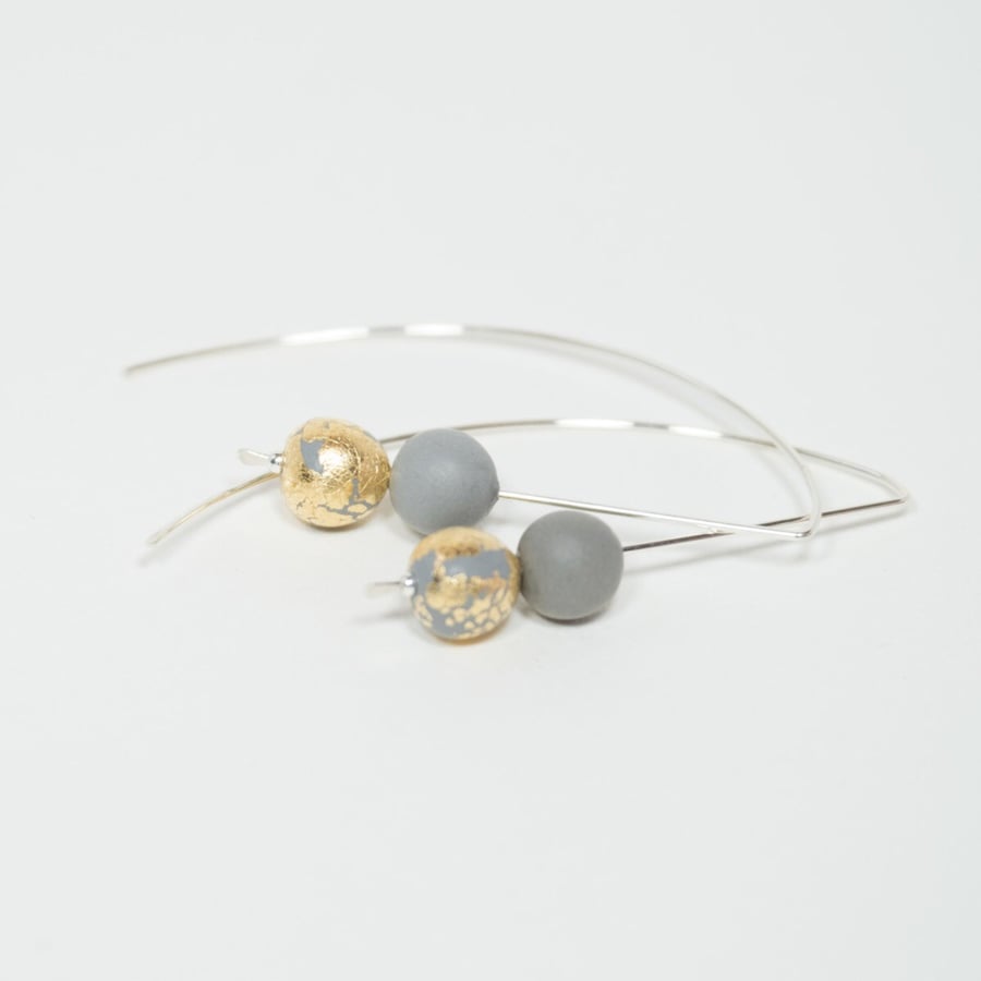 Grey and Gold Metallic Long Sterling Silver Wire Earrings Contemporary Jewellery