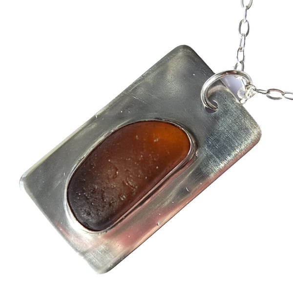 Seaglass Necklace Sterling Silver .925 Jewellery Gift Brown Handmade in Cornwall