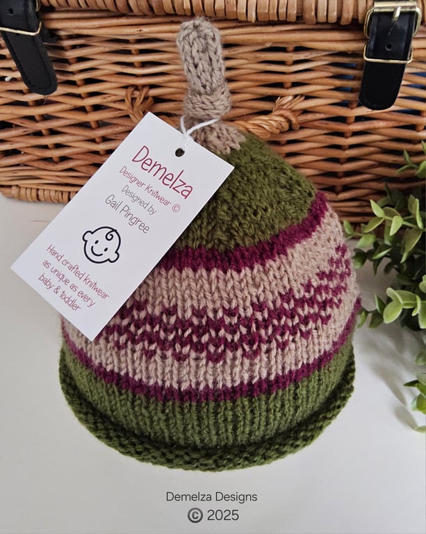 Designer Baby Knotted Fairisle Rolled Beanie Hat 0 - 6  months size 