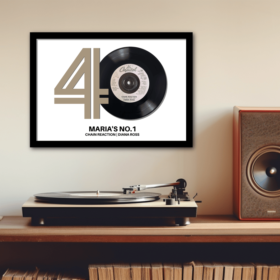 40th Birthday Gift. Framed 7" No.1 Vinyl – “Chain Reaction” by Diana Ross