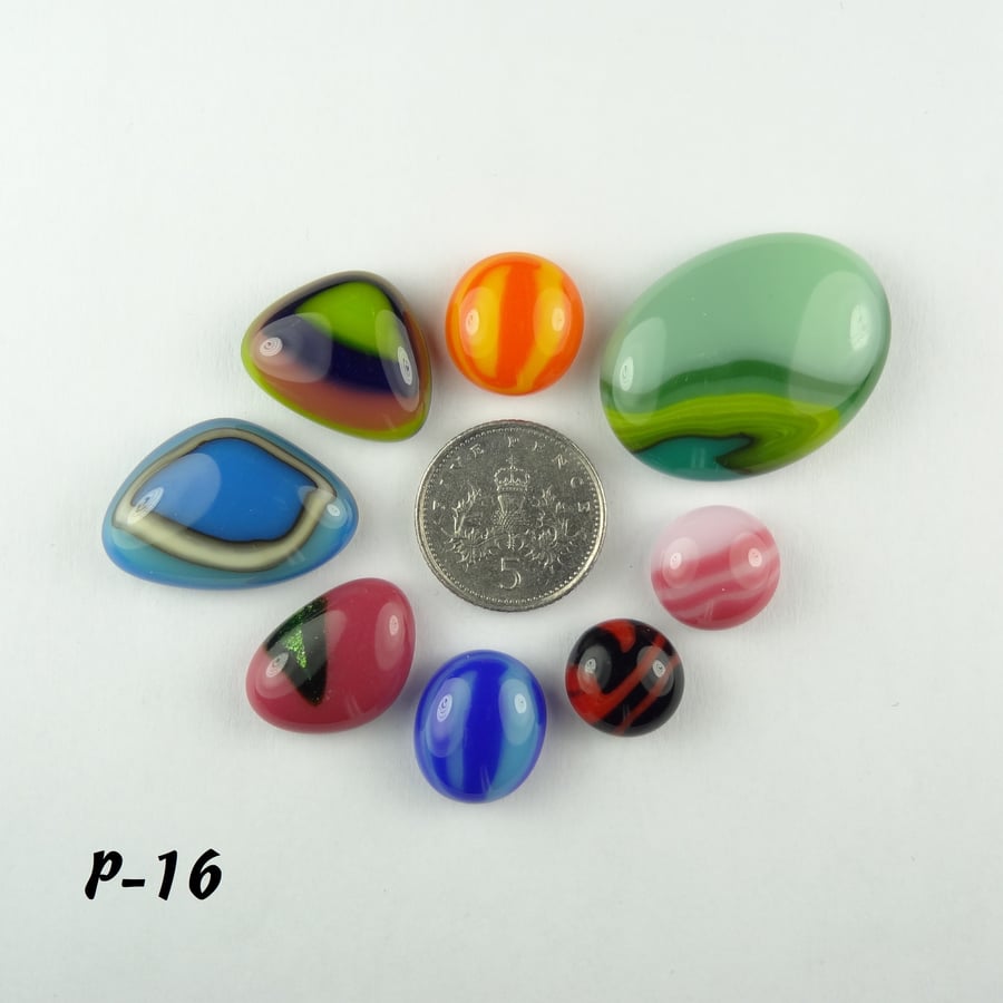 Fused glass cabochons flat backed perfect for jewellery making (P-16)