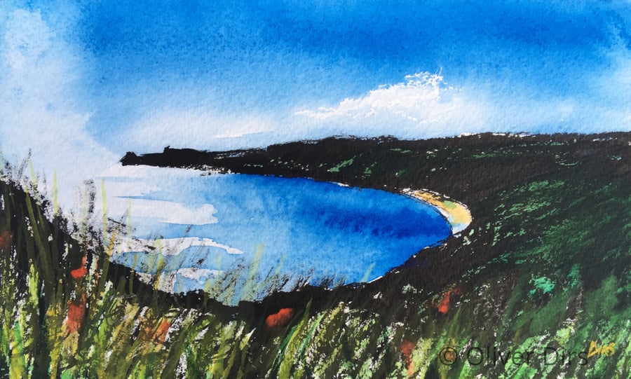 Runswick Bay – original watercolour and ink painting, unframed