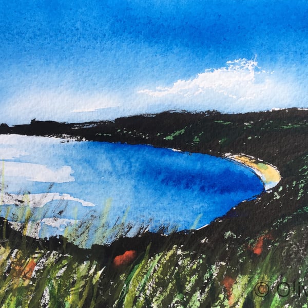 Runswick Bay – original watercolour and ink painting, unframed