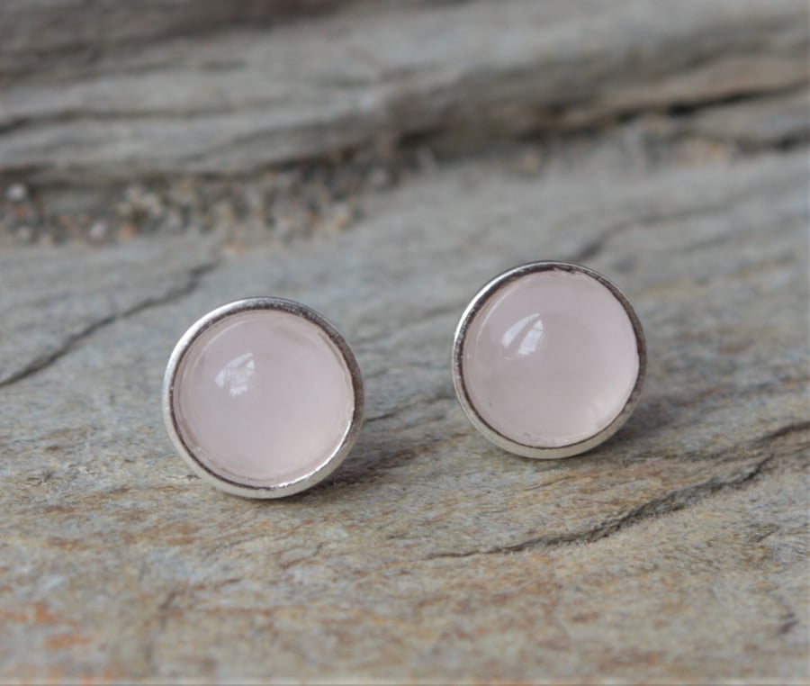 Rose Quartz Sterling Silver Stud Earrings 6mm 
