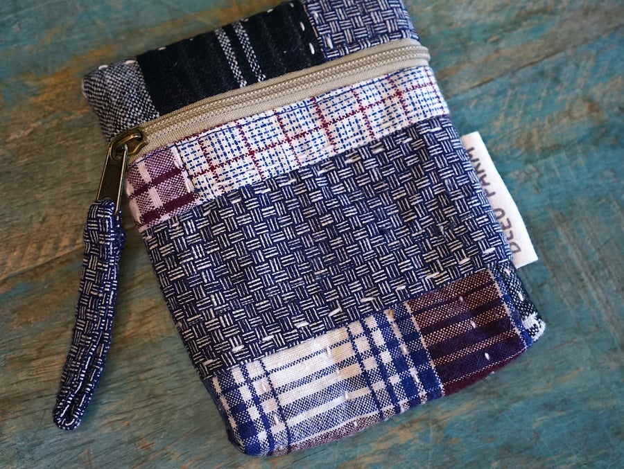Patchwork Mini Pouch – Card & Keys Essentials Pouch, Mini Fabric Zipper Pouch