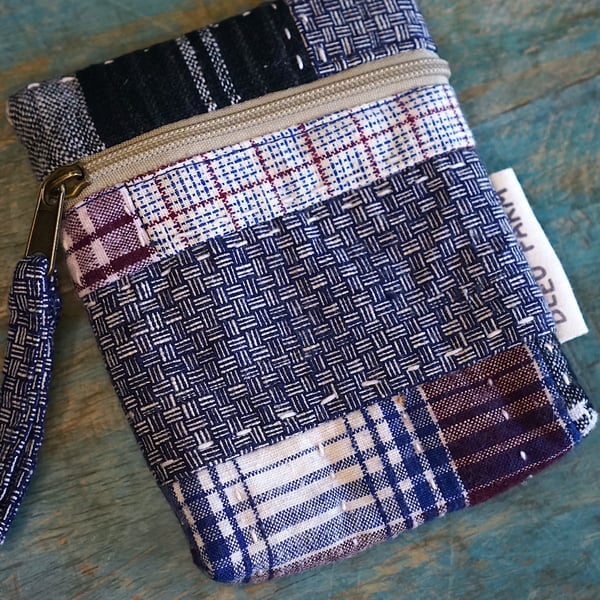 Patchwork Mini Pouch – Card & Keys Essentials Pouch, Mini Fabric Zipper Pouch