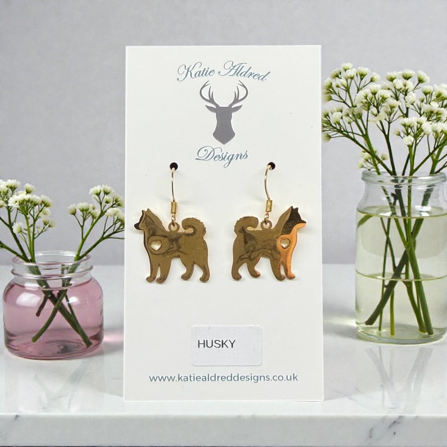 Charm Earrings - Gold Husky