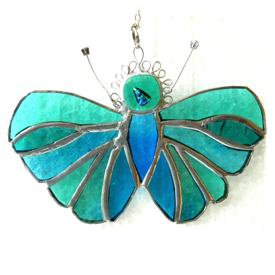 Teal Butterfly Suncatcher Stained Glass Handmade 