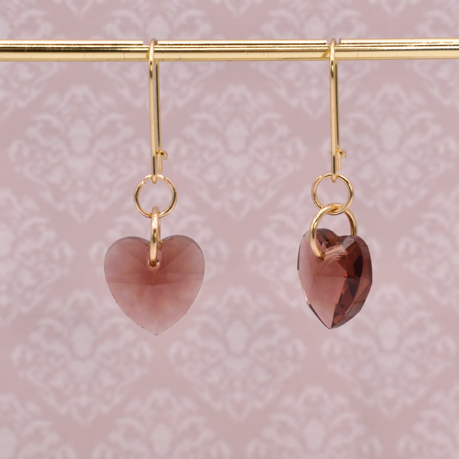 Crystal Heart Valentine's Earrings, Valentine Red, Gold Plated