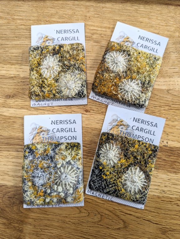 Yellow & Grey Coastal inspired Textile Ultra Mini Magnetic Art