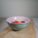 HAND MADE PINK AND GREEN ART DECO CERAMIC BOWL 