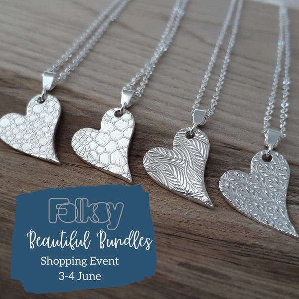 Beautiful Bundle - 4 Whimsical Heart Silver Necklaces