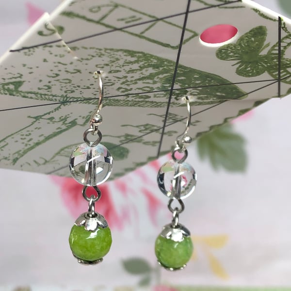 Dainty Peridot and glass earrings