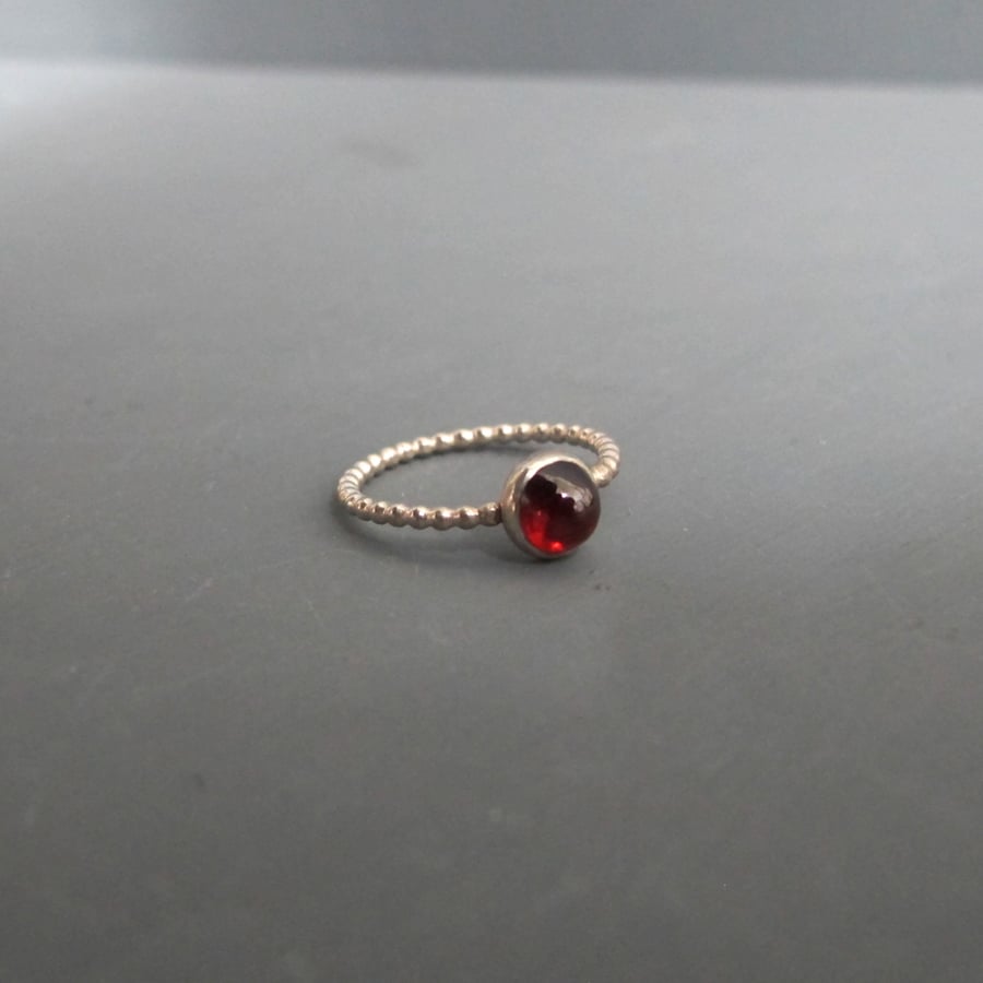 Garnet & Sterling Silver Hidden Heart Ring - Size J