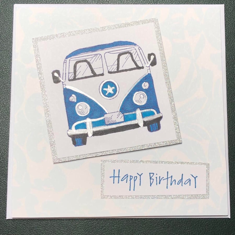 Blue camper van birthday card