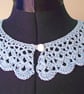 Crochet Collar, Lace Peter Pan Collar, Pale Blue Cotton, Pearl Button  - Image 1