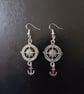 Silver nautical compass and anchor charm dangle earrings 