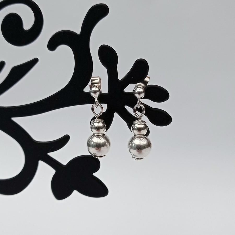 Sterling silver bead drop earrings, simple bead earrings, bridesmaid gift