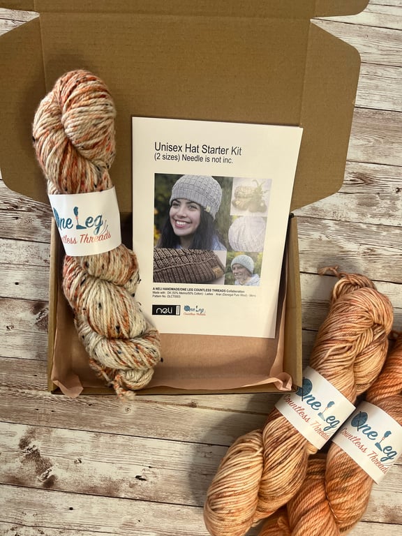 Hat knitting kit with one skein of hand dyed yarn