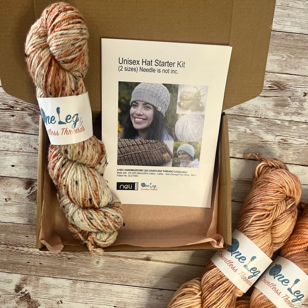 Hat knitting kit with one skein of hand dyed yarn