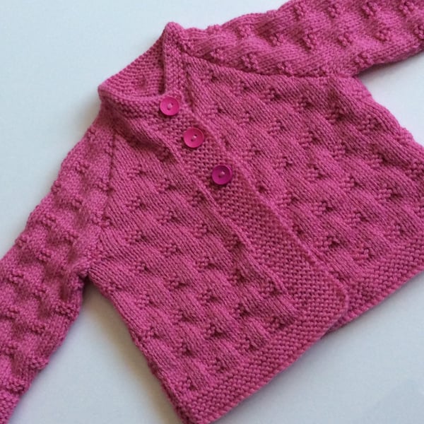 Baby cardigan matinee coat pink hand knit 0-3 months 