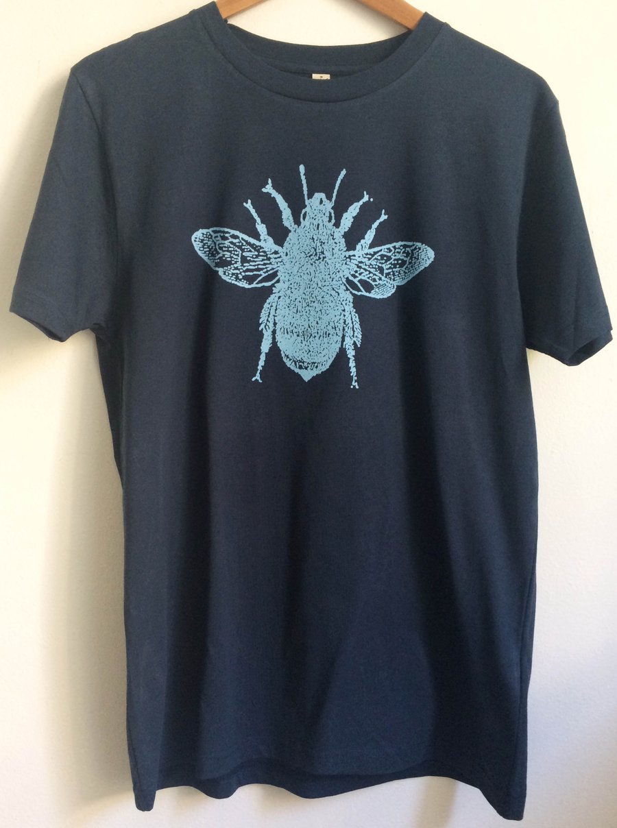 Bee T shirt Unisex organic cotton denim blue ethical tee