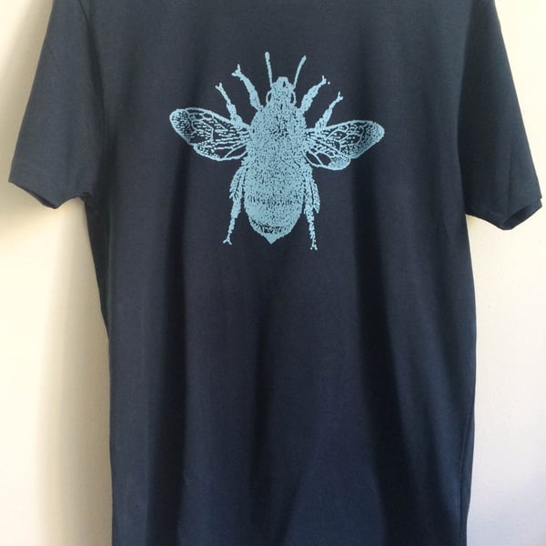 Bee T shirt Unisex organic cotton denim blue ethical tee