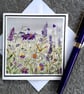 Mini Handpainted Blank Card. Letterbox Gift Purple Flowers - Image 1