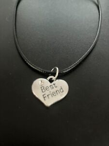 best friend heart charm pendant on a 18" leather cord necklace