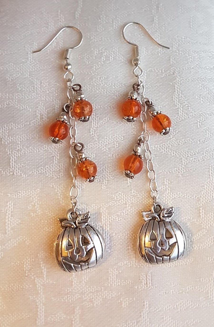Orange bead and Jack-O'-Lantern dangle Earrings