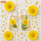 Yellow Wildflower & Leaf Resin Dangle Earrings with Gold Leaf