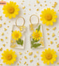 Yellow Wildflower & Leaf Resin Dangle Earrings with Gold Leaf