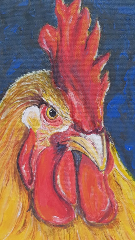 Chicken Painting,  original one of a kind painting in Folk Art style 