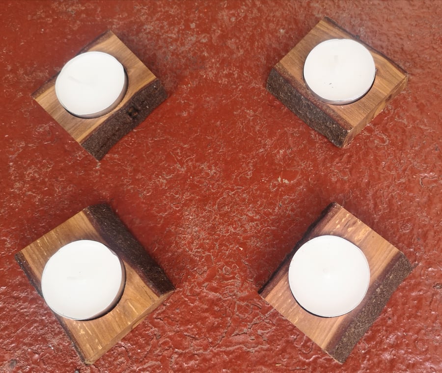 Spalted Hawthorn single tea light holders 