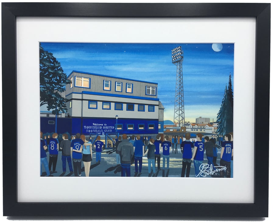 Southend Utd F.C, Roots Hall Stadium, High Quality Framed Football Art Print.