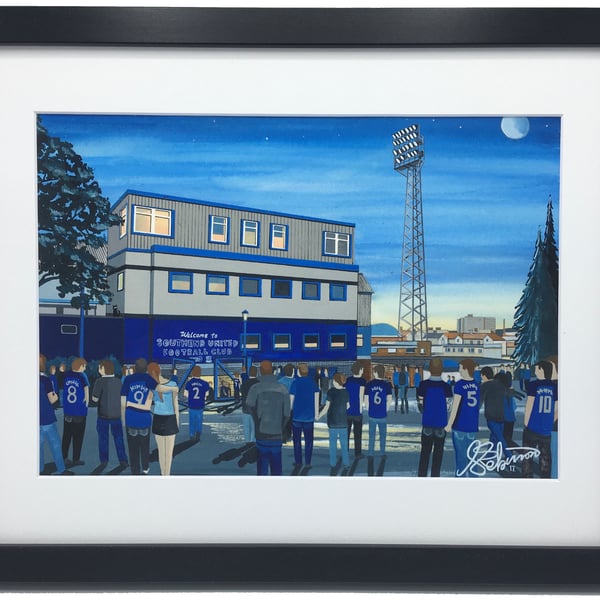 Southend Utd F.C, Roots Hall Stadium, High Quality Framed Football Art Print.