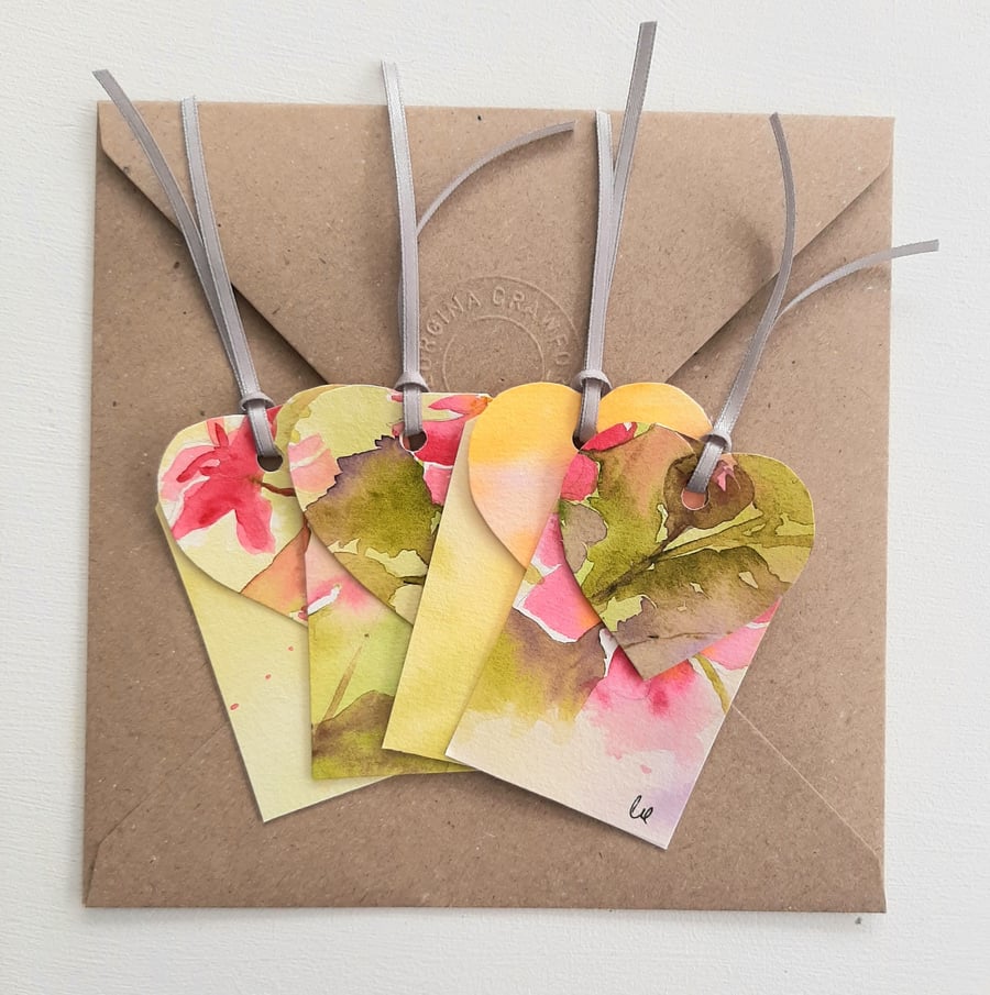Handpainted Gift Tags Hand Cut Pink And Yellow Folksy