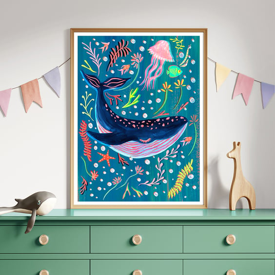 Colourful Whale Art Print
