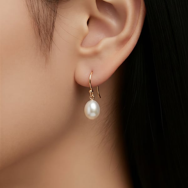6mm White Oval Freshwater Pearl Gold Plated Sterling Silver Drop Earrings