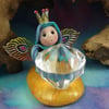 Tiny Winged Angel Gnome 'Rhya' with crystal scrying prism OOAK Sculpt