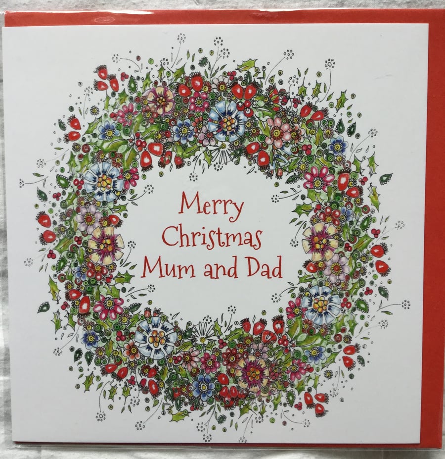 Merry Christmas Mum and Dad  Rosehip wreath design