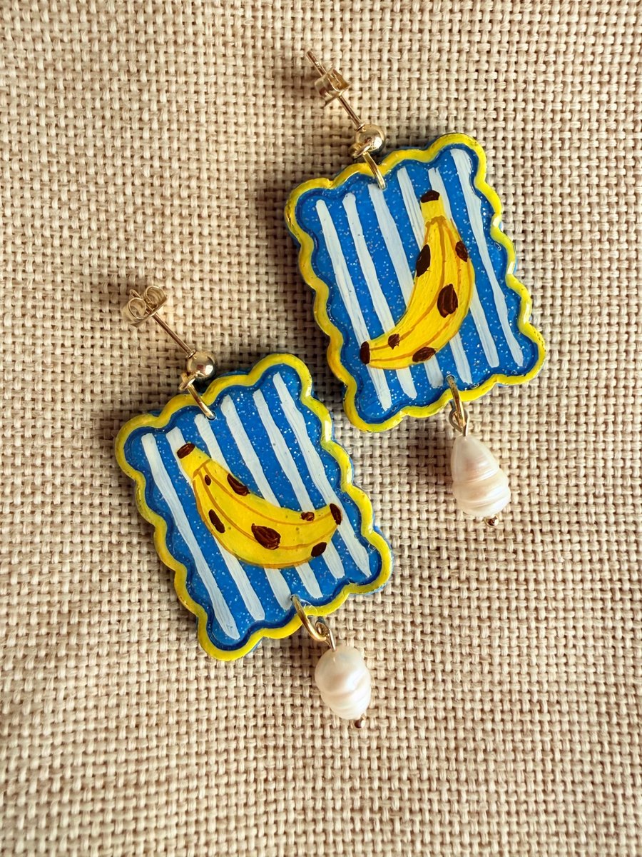 Banana Tile Pearl Earrings - LIMITED EDITION
