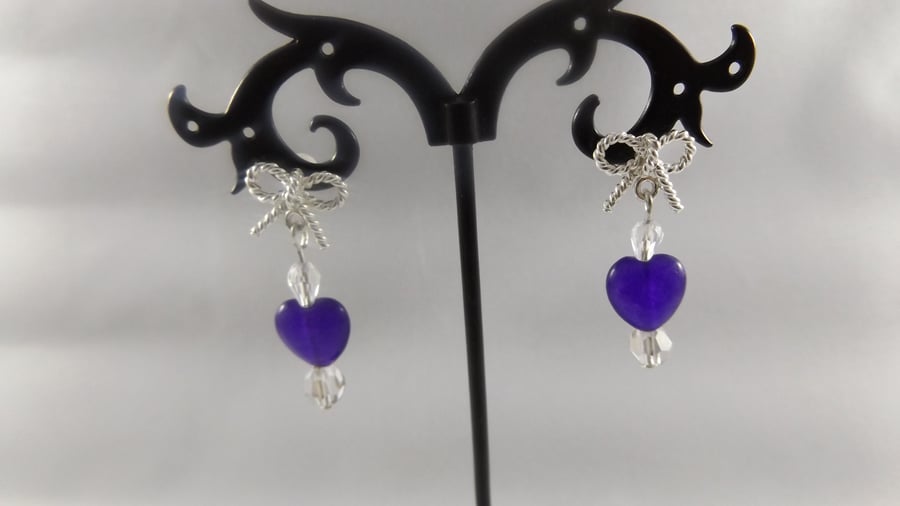 Amethyst heart and crystal earrings