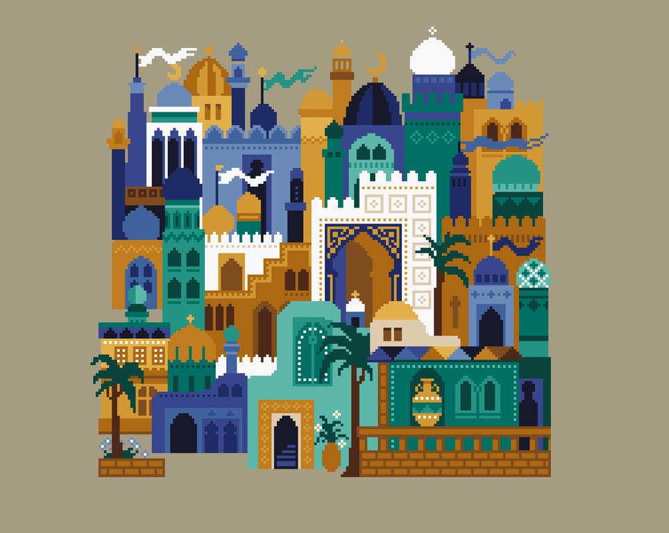 172 -  Cross Stitch Styles of the world Arabian Nights Abstract Eastern building