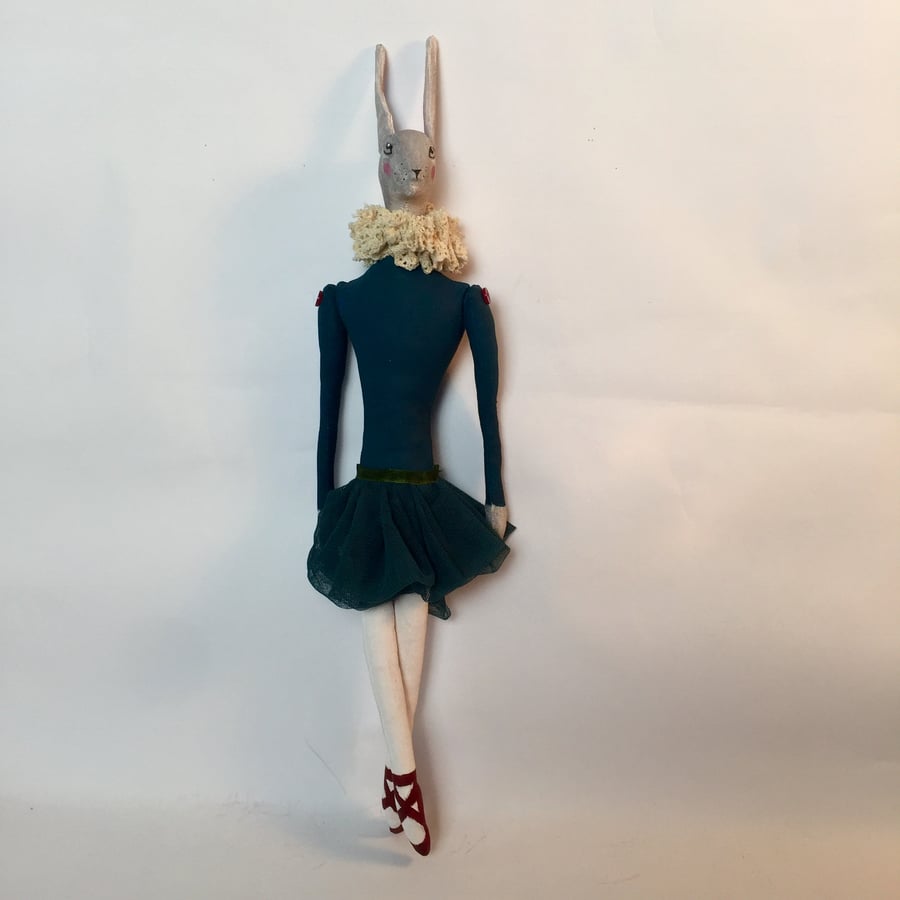 Ballerina hare in teal with red shoes 
